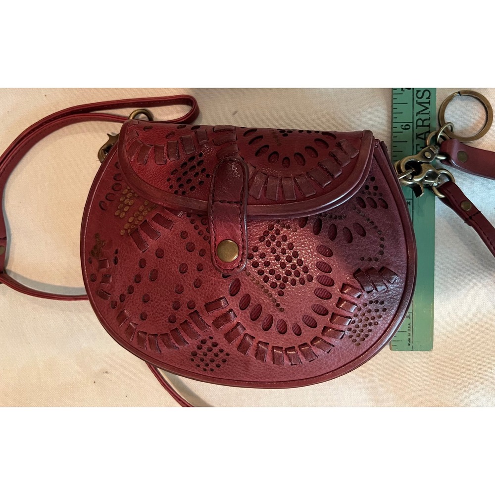 Frye Vivian Leather Crossbody Bag Brick Red Burgundy Whipstitch Boho Western